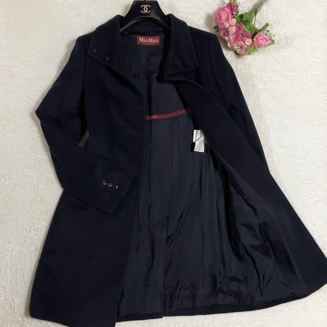 美品● MaxMara マックスマーラ ロングコート ウール ネイビー 40