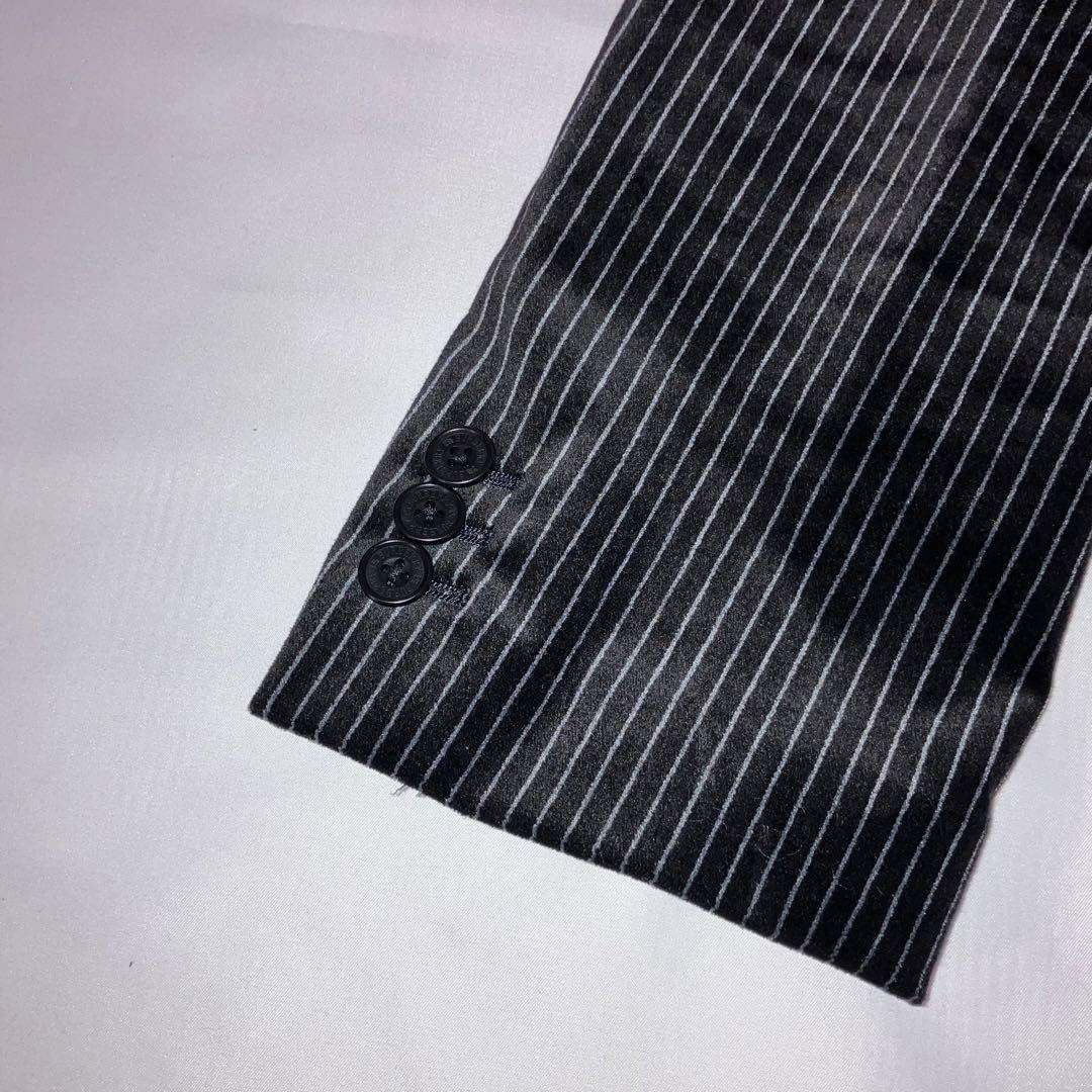 バーバリーブラックレーベル　ベロアジャケット　ブラック／グレー・ストライプ　M