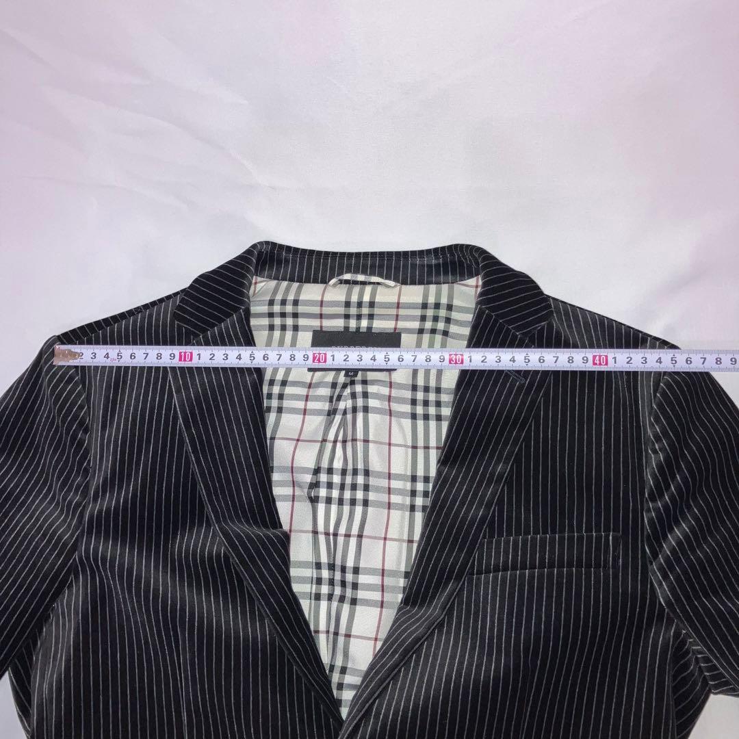 バーバリーブラックレーベル　ベロアジャケット　ブラック／グレー・ストライプ　M