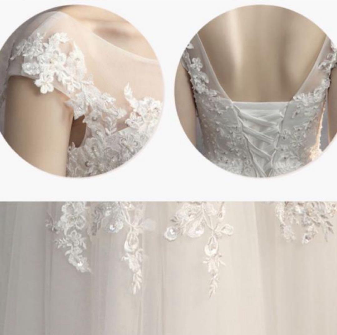 【新品未使用】ホワイト オフショルウェディングドレス(ティアラ•ジュエリー付き)