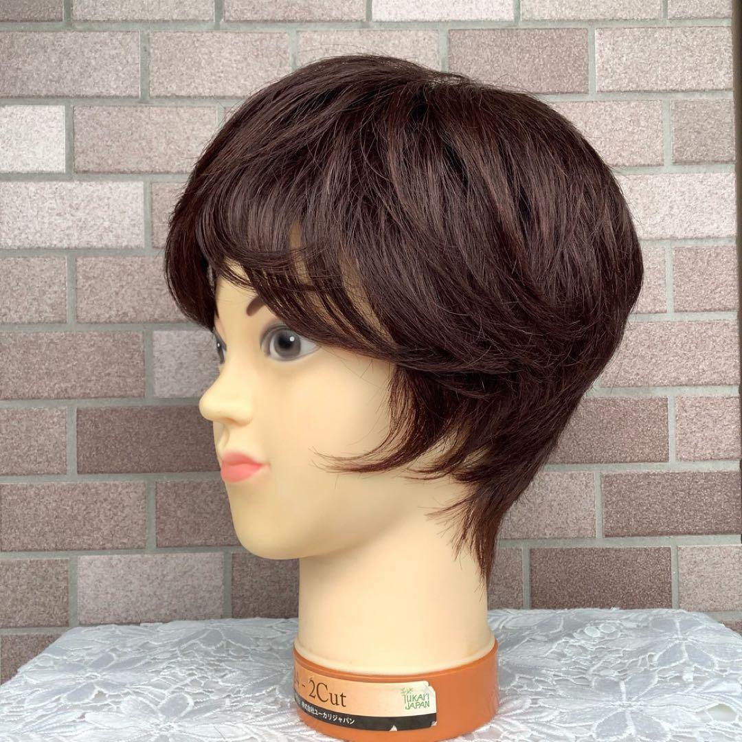 人毛100% 手植えフルウィッグ 医療ウィッグ ショートカール 茶ダークブラウン