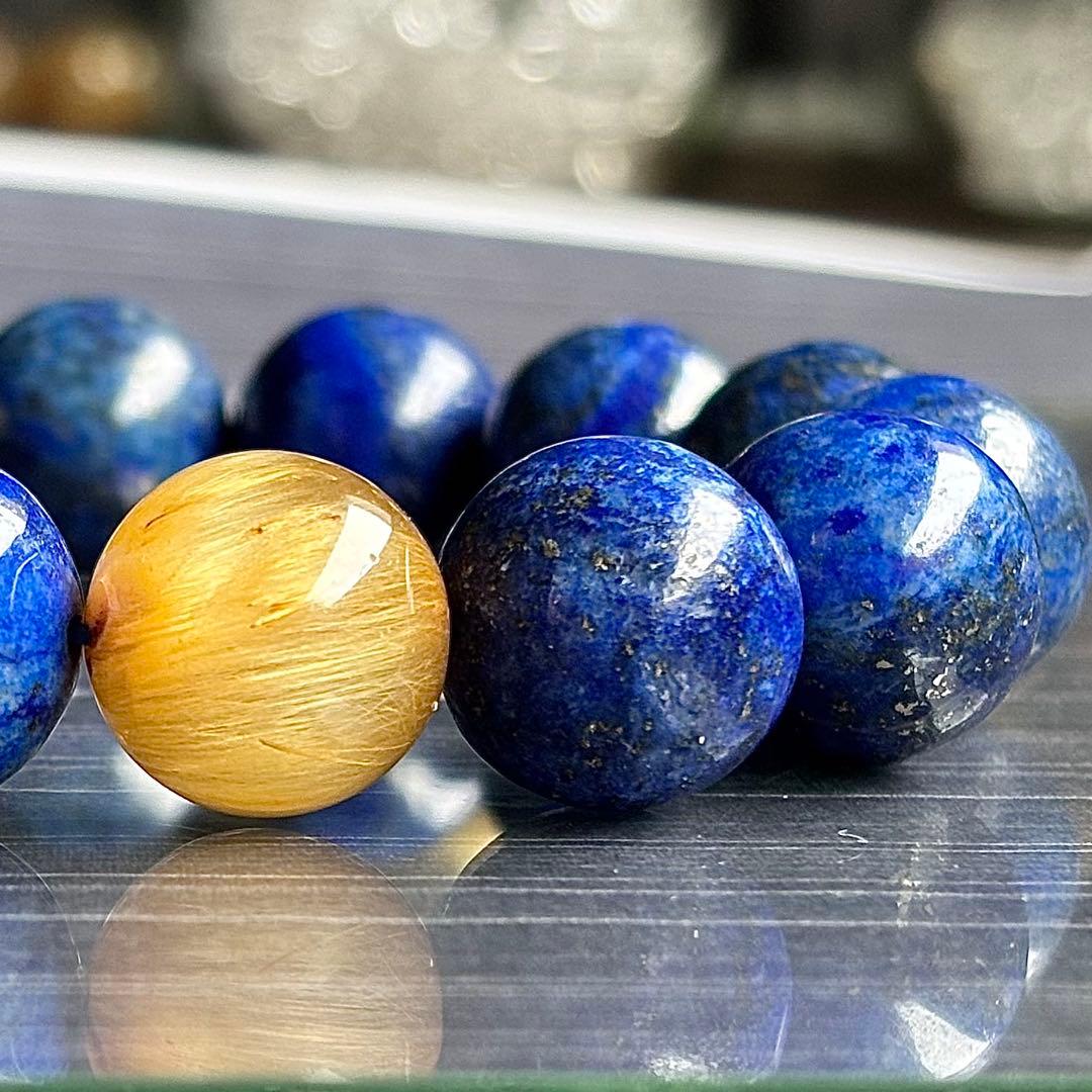 16mm　ラピスラズリ　ゴールドルチルクォーツ　大玉　天然石　ブレスレット
