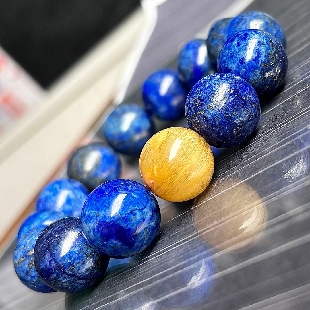 16mm　ラピスラズリ　ゴールドルチルクォーツ　大玉　天然石　ブレスレット