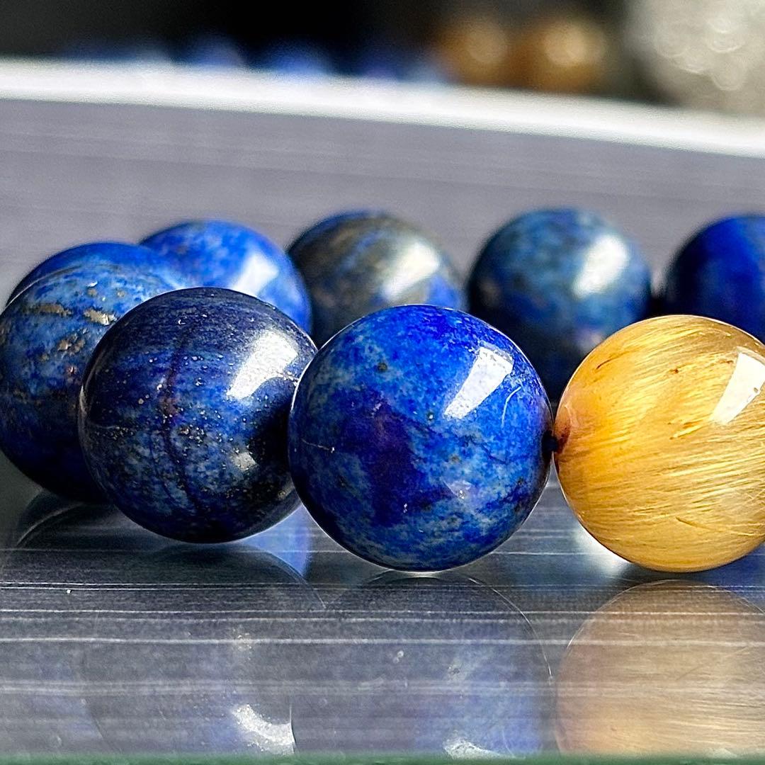 16mm　ラピスラズリ　ゴールドルチルクォーツ　大玉　天然石　ブレスレット