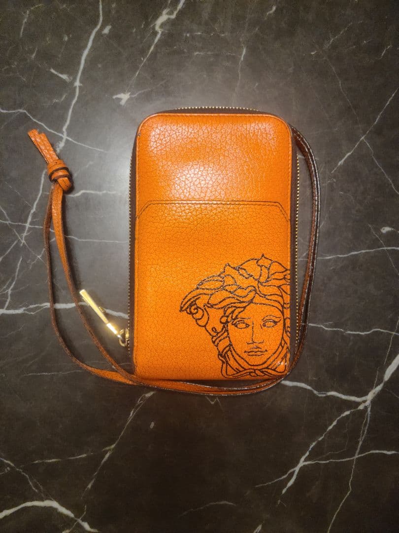 2020 Versace ヴェルサーチ 財布 バッグ 首掛け ポーチ オレンジ