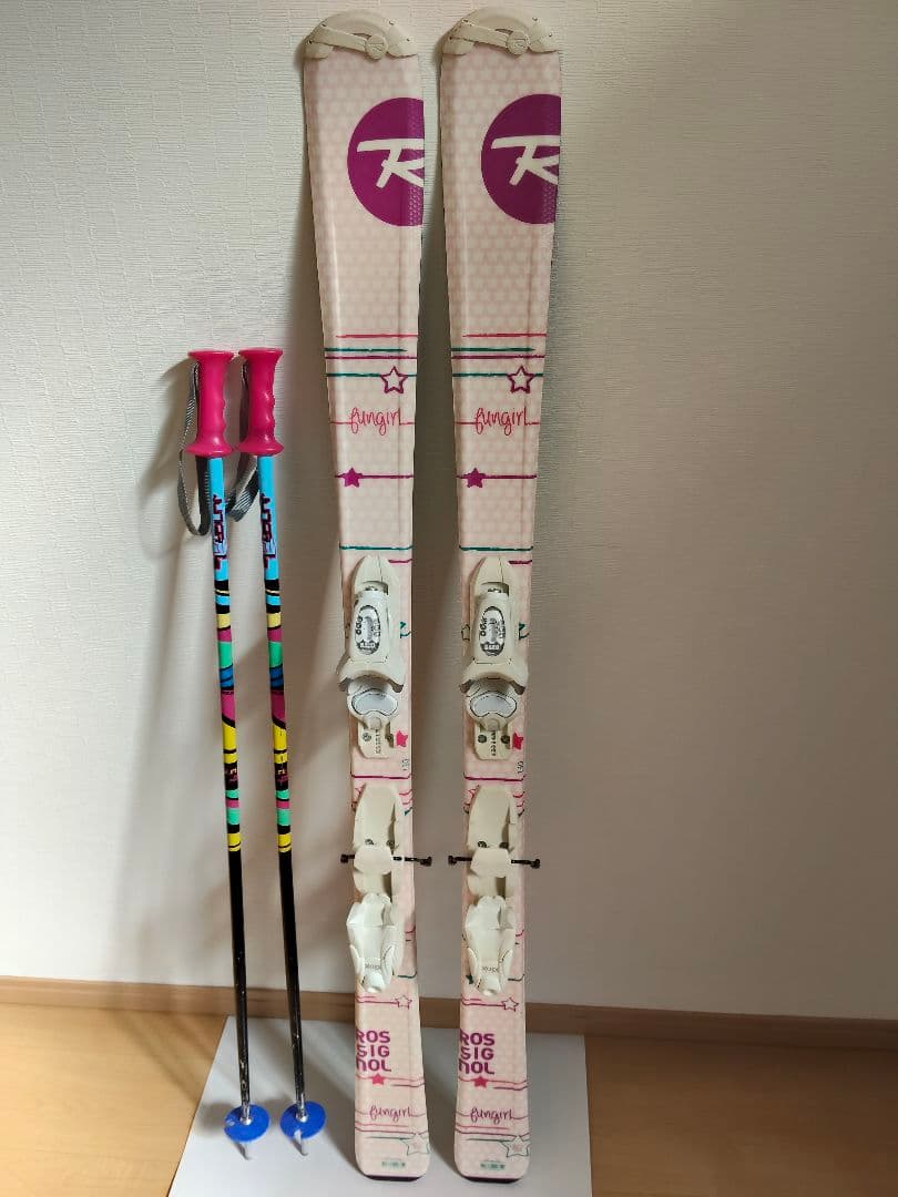 スキー板　130cm　ジュニア　ガールズ　ビンディング　ストック　3点セット
