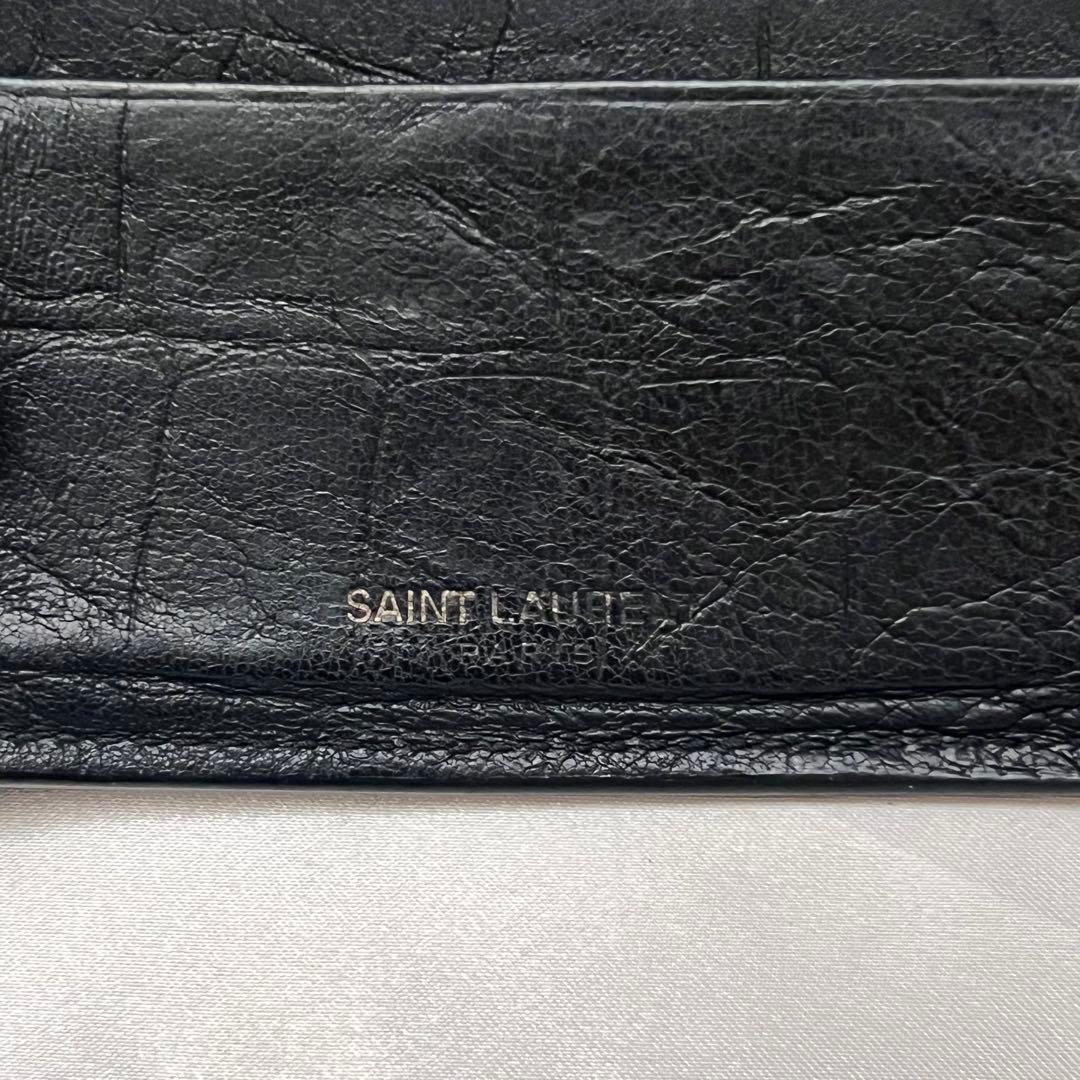 ◇美品◇サンローラン　クロコ型押し　バイフォールドウォレット　YSLロゴ　黒