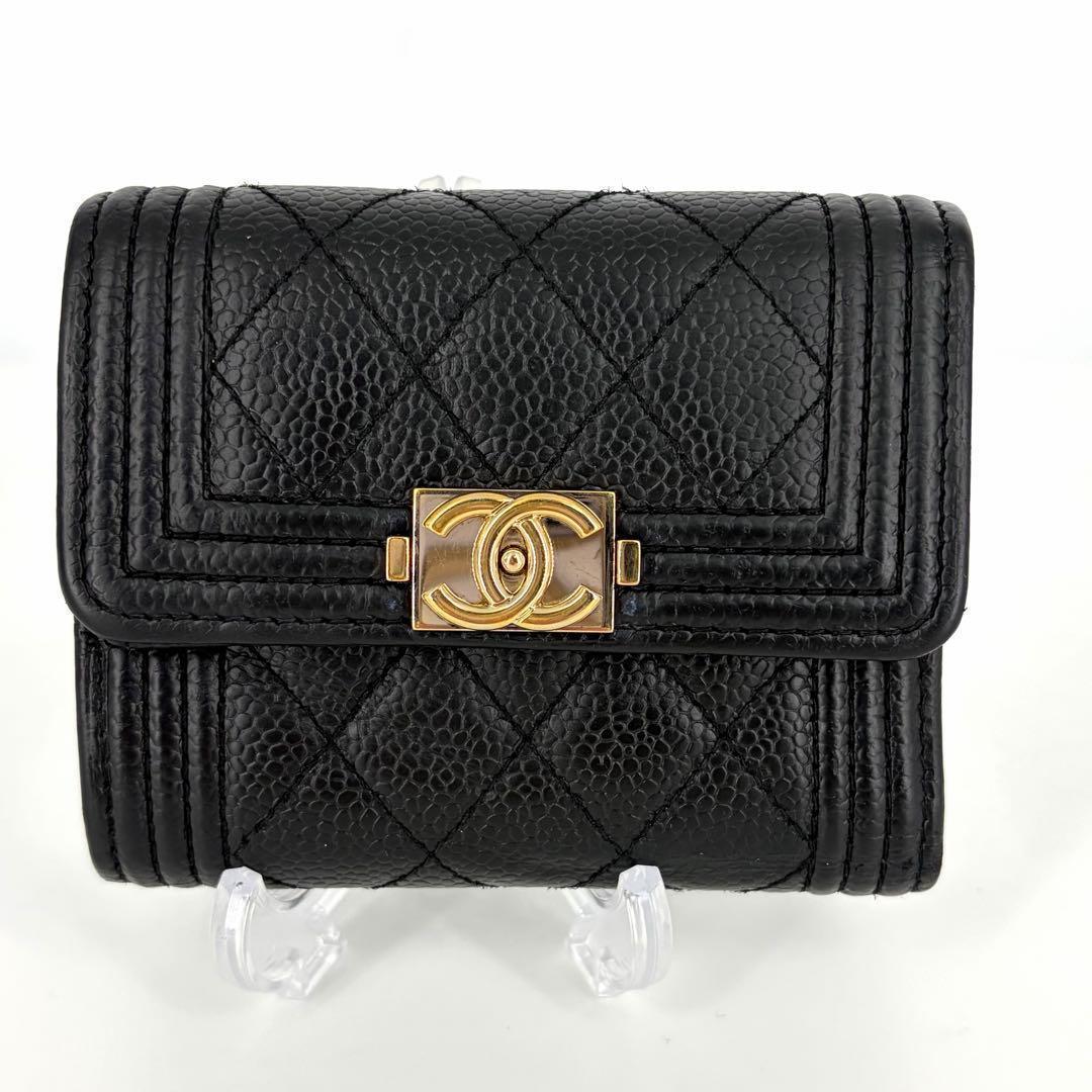 【美品】CHANEL ボーイシャネル マトラッセ キャビアスキン 財布 755