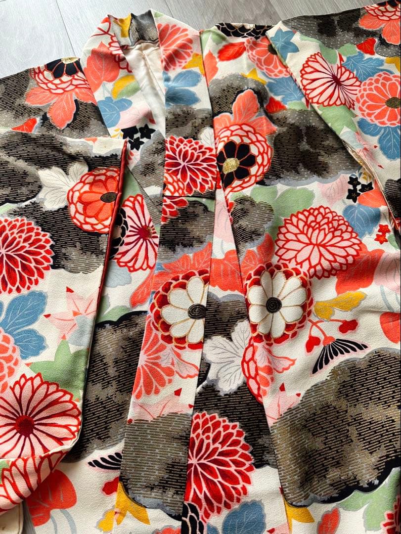 アンティーク着物 大正ロマン 万寿菊柄 十三参り ハーフ成人式