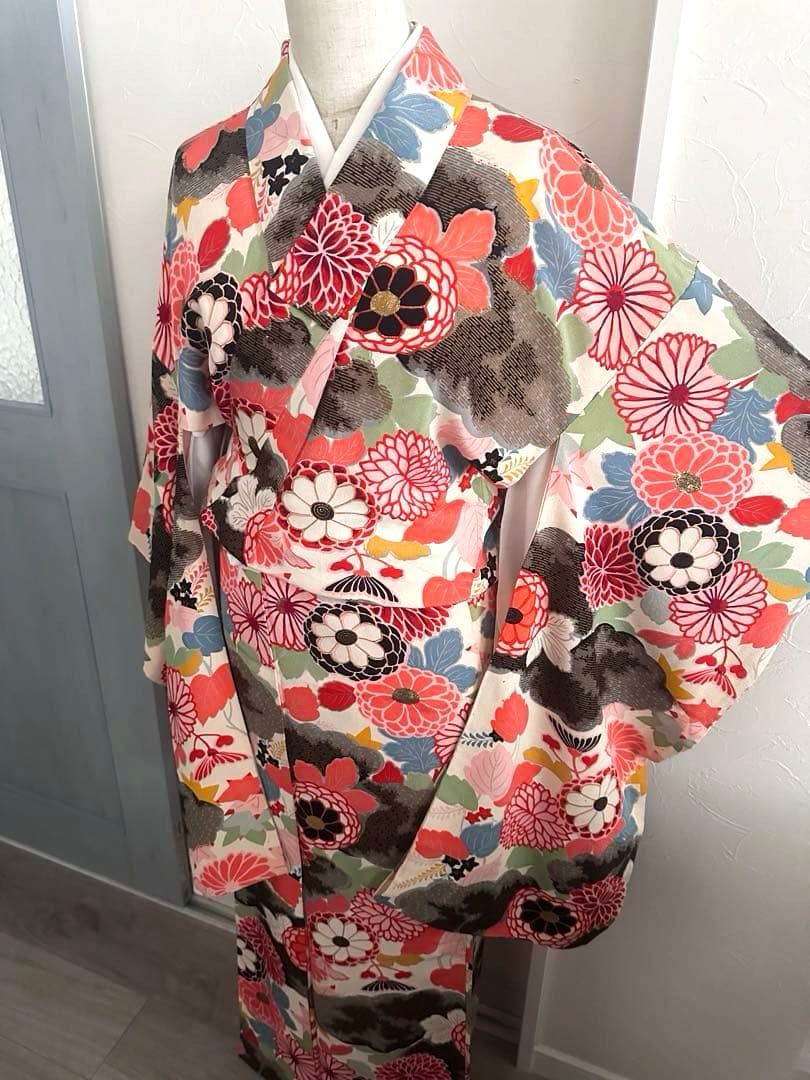 アンティーク着物 大正ロマン 万寿菊柄 十三参り ハーフ成人式