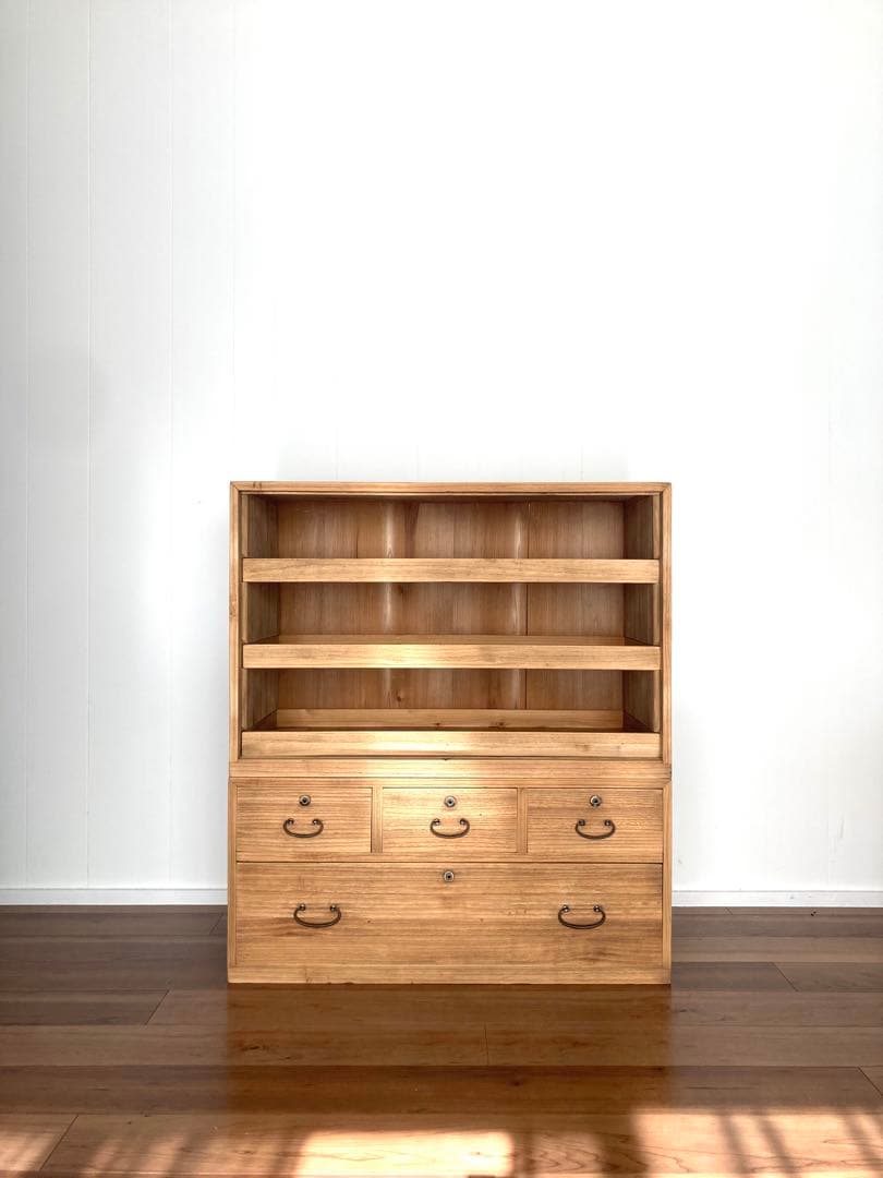 【メンテ済】アンティークの二段収納棚　上下分割可　総桐　食器棚　剥離無塗装