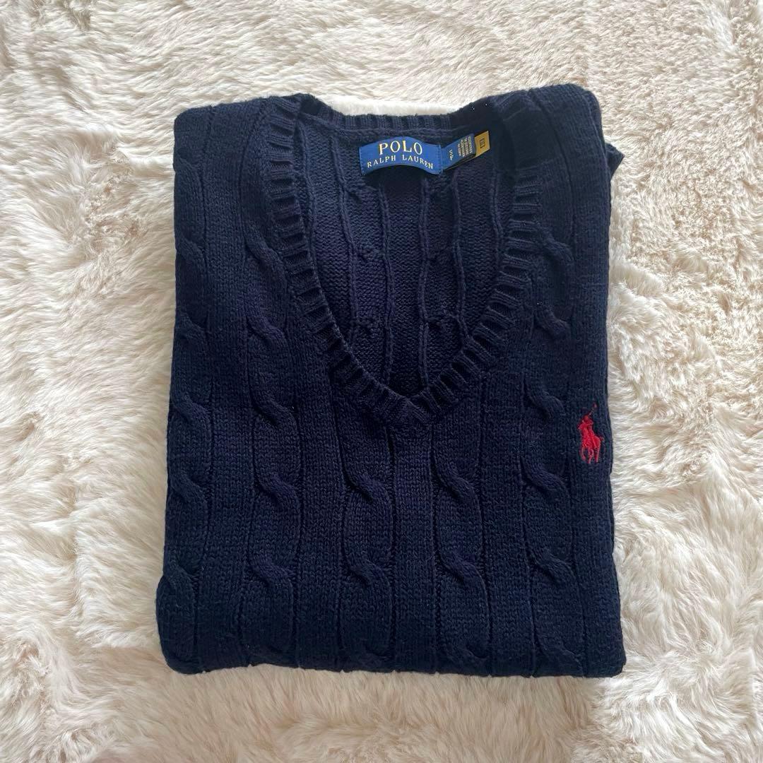 超美品　ポロラルフローレン　SP ケーブルニット　ベスト　ポニー　ネイビー　男女