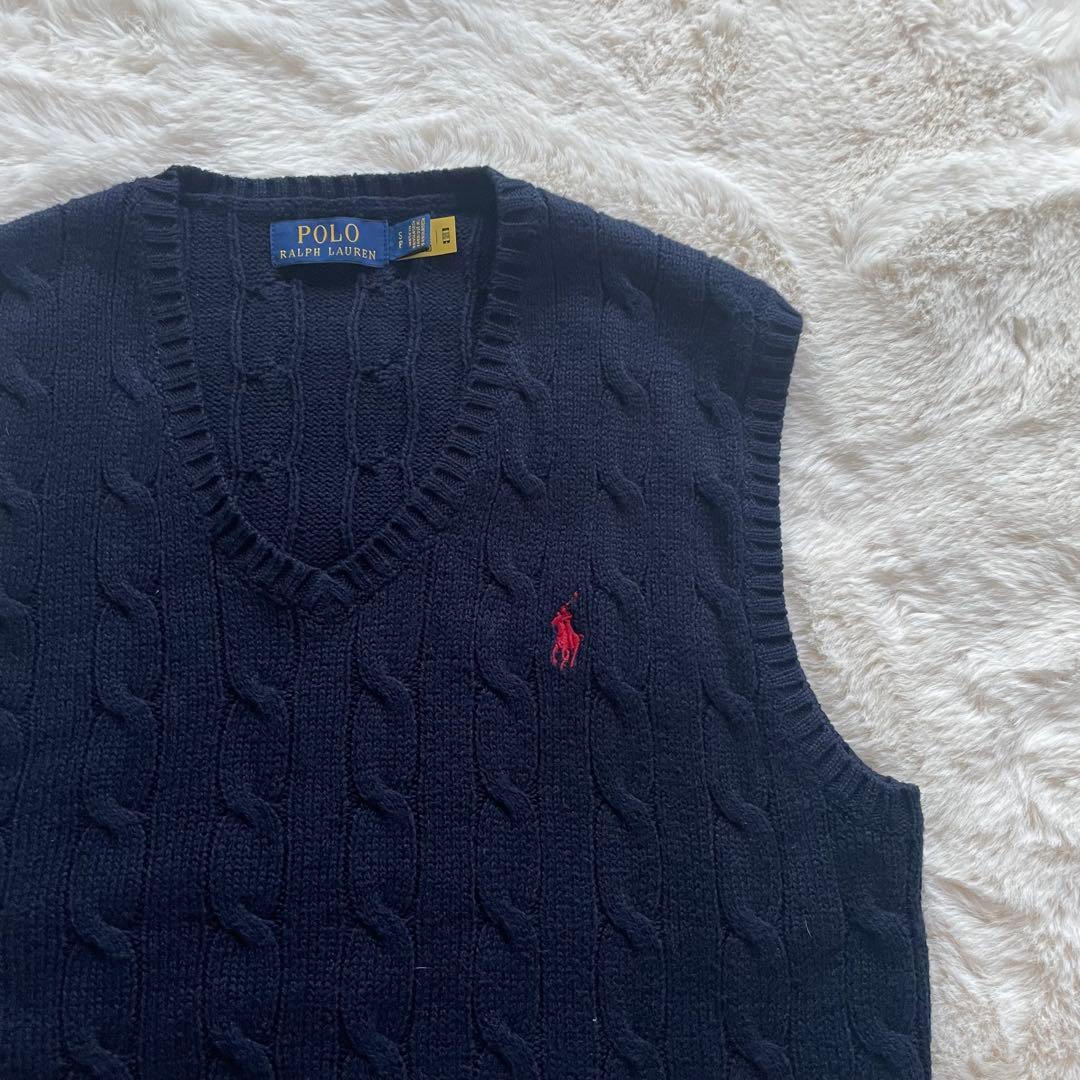 超美品　ポロラルフローレン　SP ケーブルニット　ベスト　ポニー　ネイビー　男女