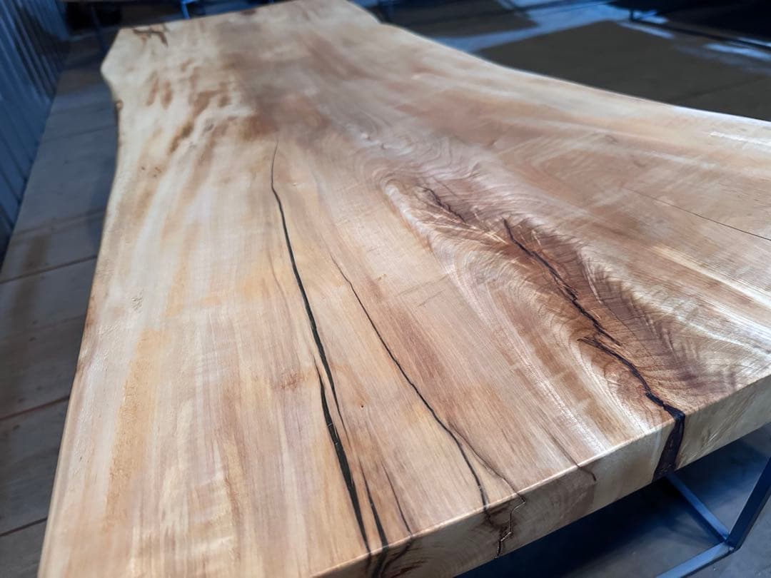 【送料無料】栃　トチ　一枚板テーブル　店舗什器　ローテーブル　アイアン脚　一点物