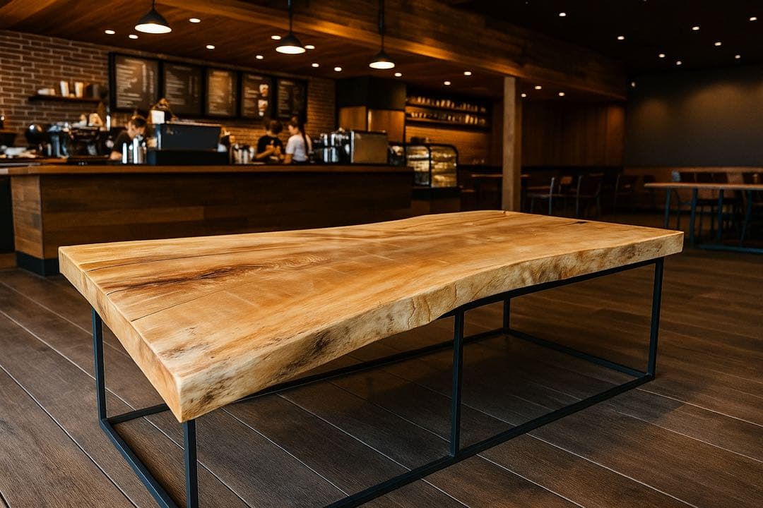 【送料無料】栃　トチ　一枚板テーブル　店舗什器　ローテーブル　アイアン脚　一点物