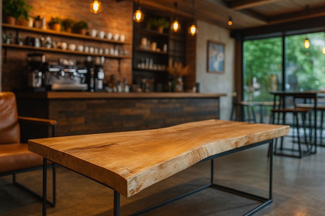 【送料無料】栃　トチ　一枚板テーブル　店舗什器　ローテーブル　アイアン脚　一点物