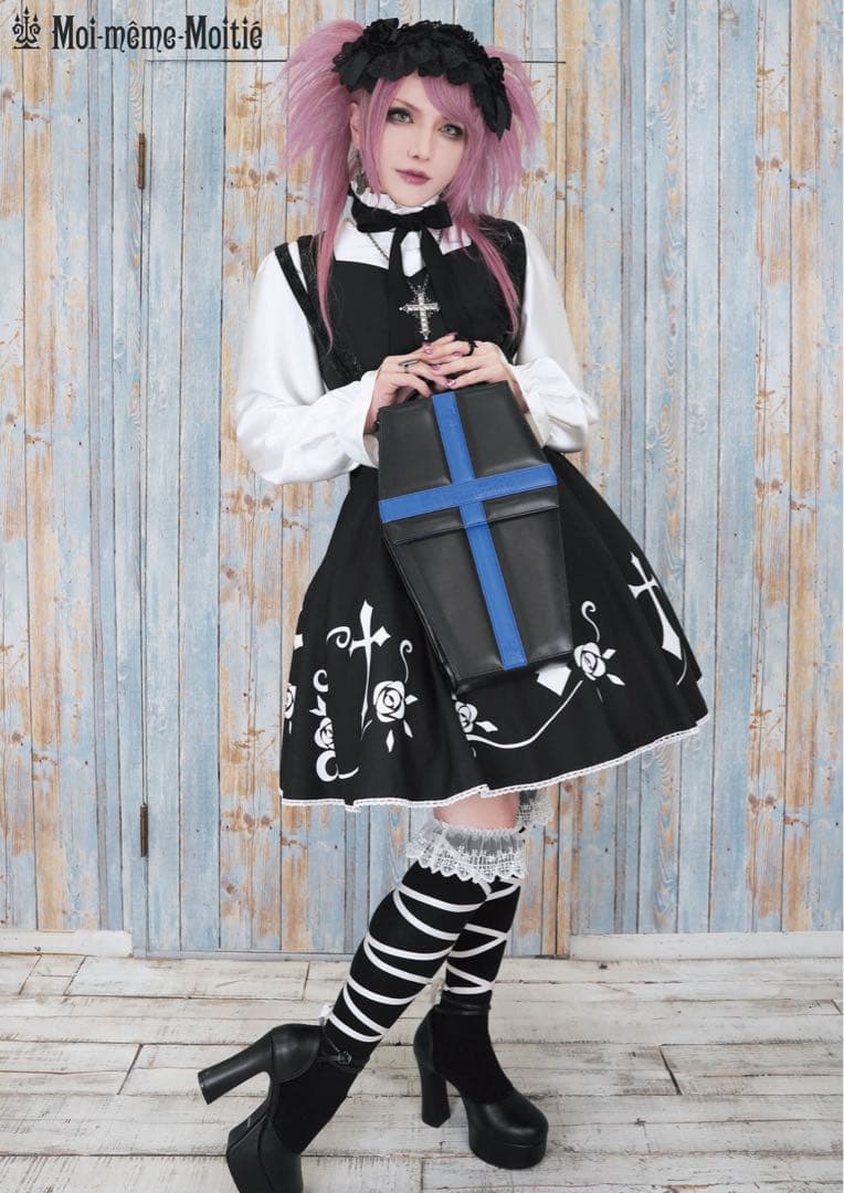 Moi-meme-Moitie クロスアーチレースリボンオーバーニー 黒×白