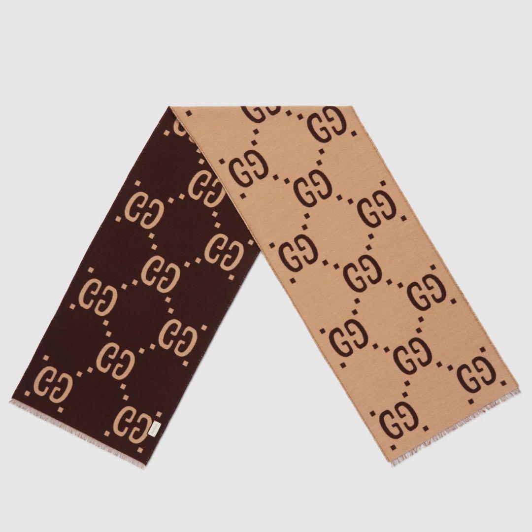 GGジャカード ウールシルク スカーフ マフラー