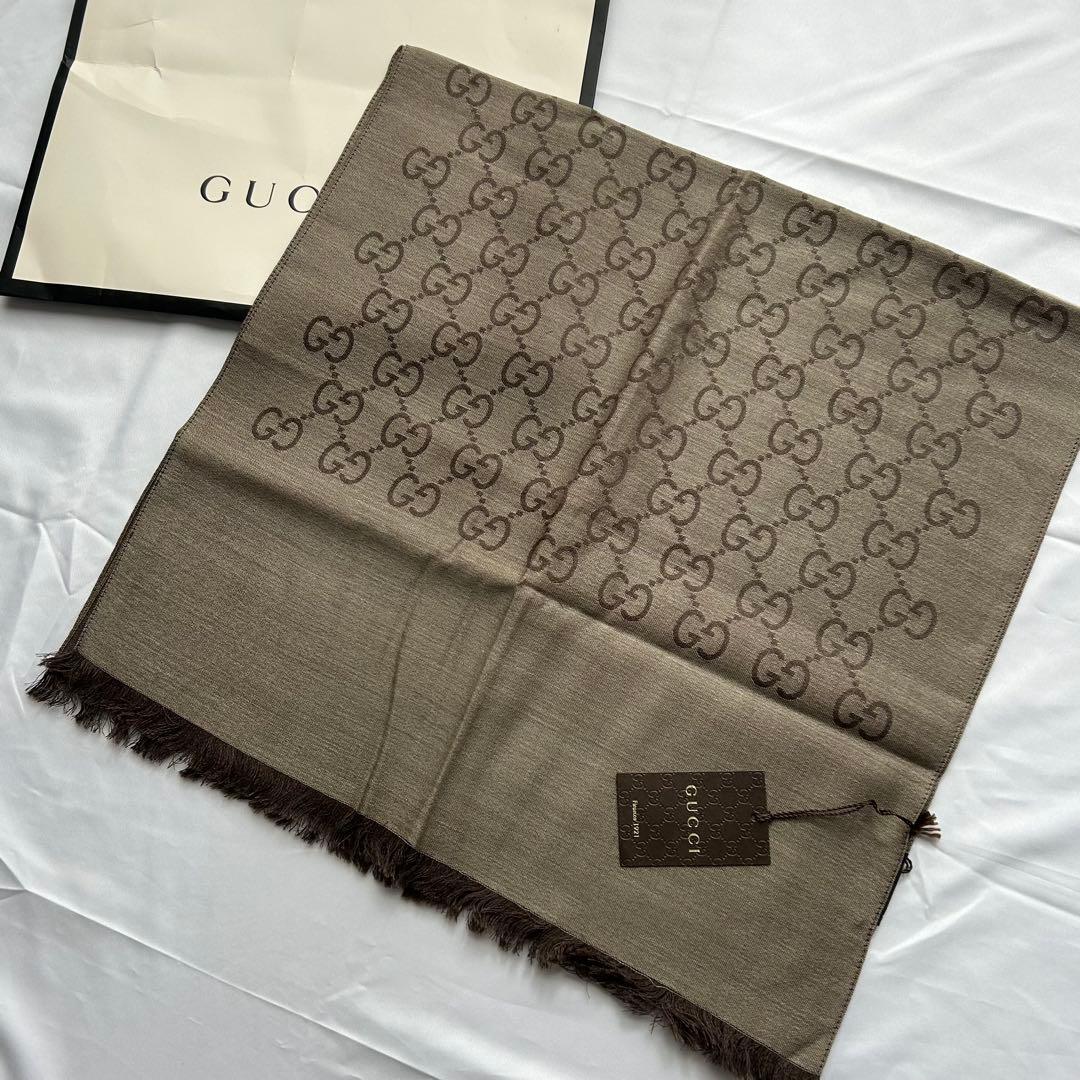 極美品　グッチ　GG柄　ストール　マフラー　165904　シルク×ウール　大判