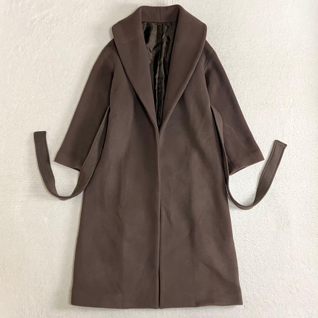 CACHEC カシェック　ショールカラーガウンコート　ブラウン　中村麻美　日本製