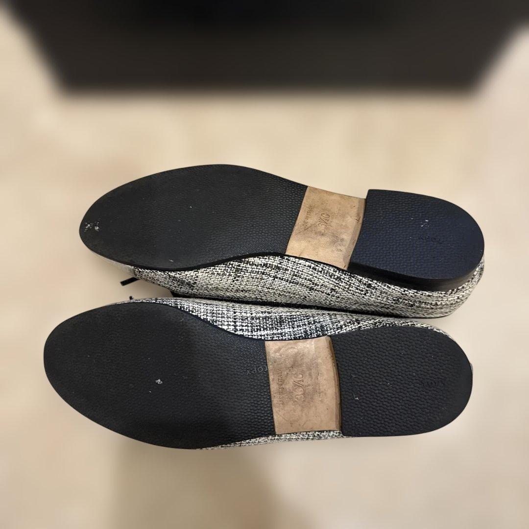 シャネル 秋冬物バレエ23.5cmブラック×シルバーツイード