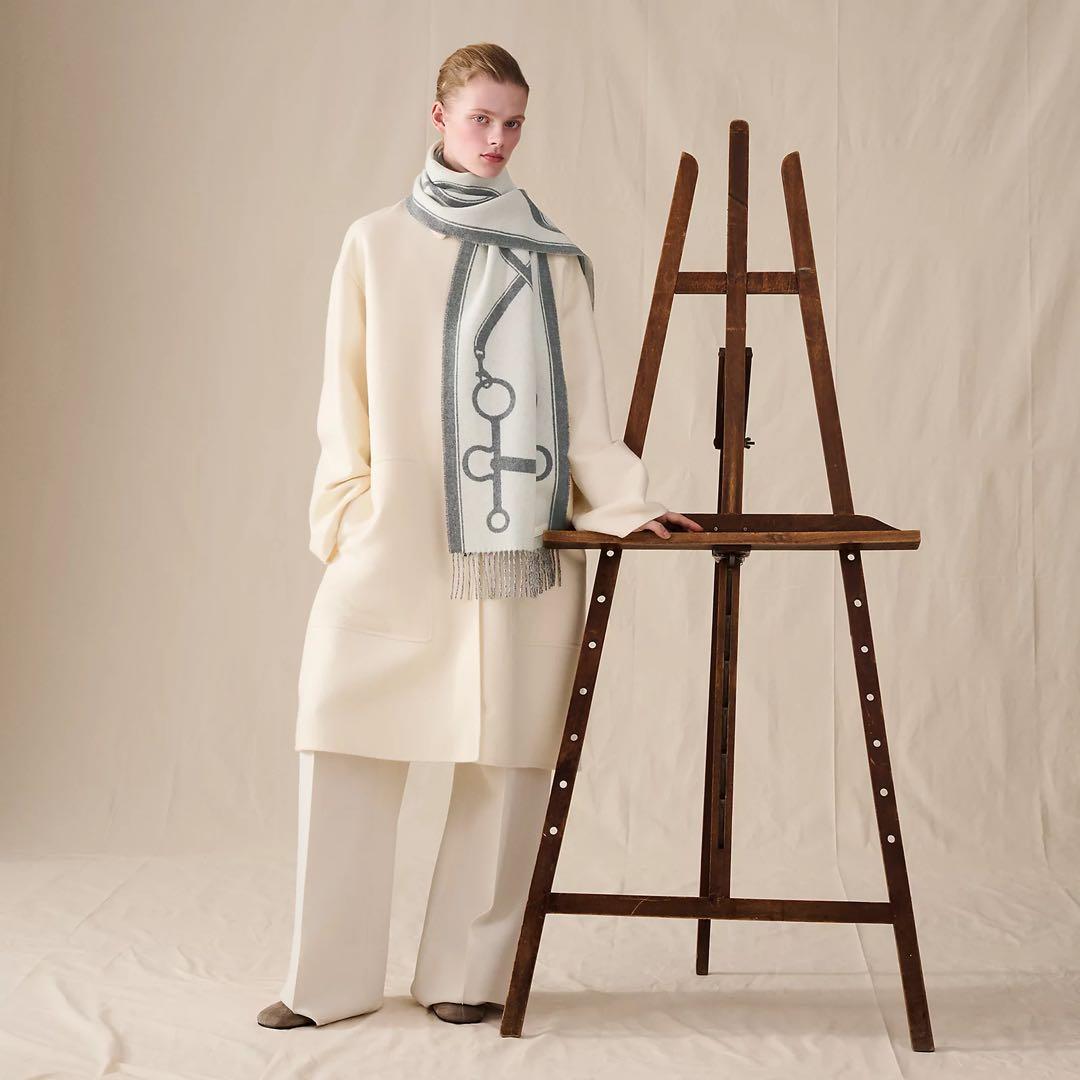 新品未使用　エルメス　カシミヤマフラー モール　グレー