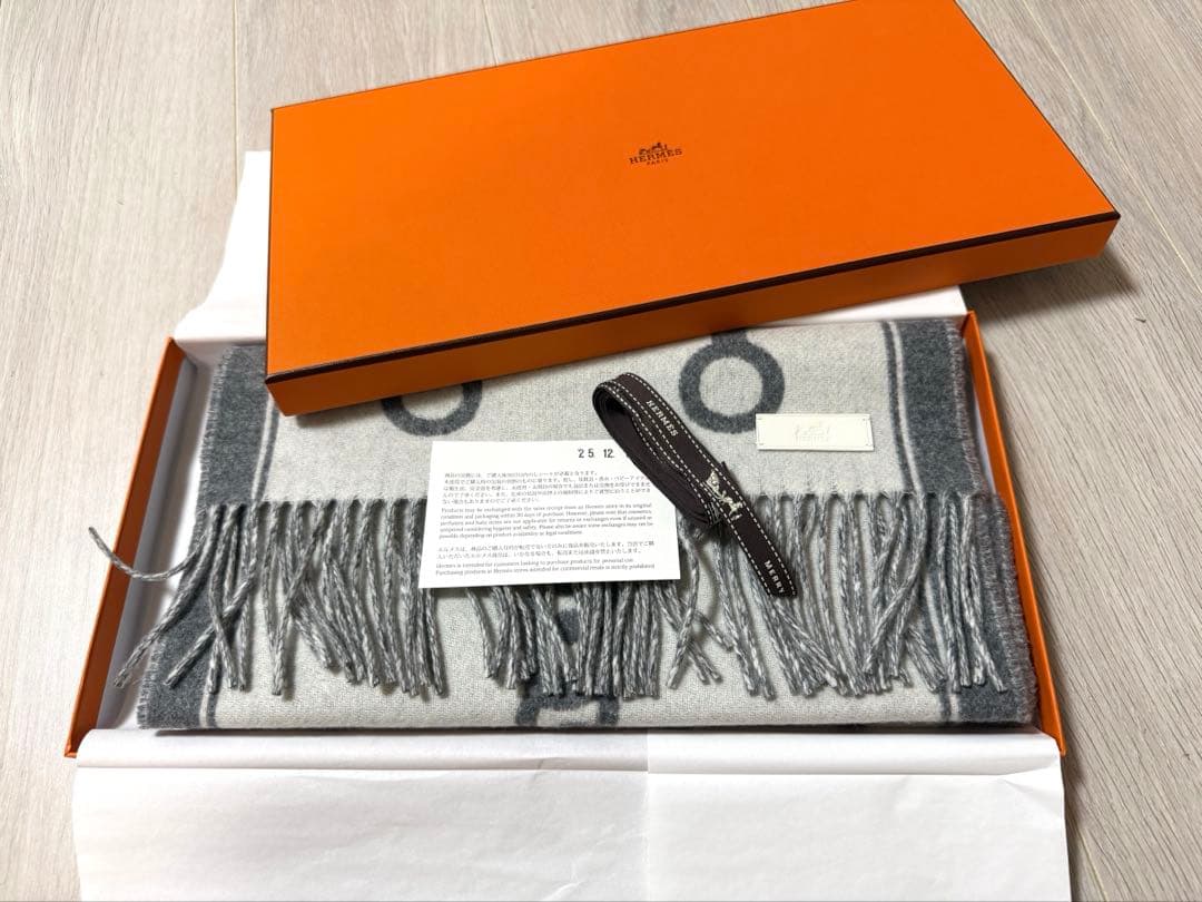 新品未使用　エルメス　カシミヤマフラー モール　グレー