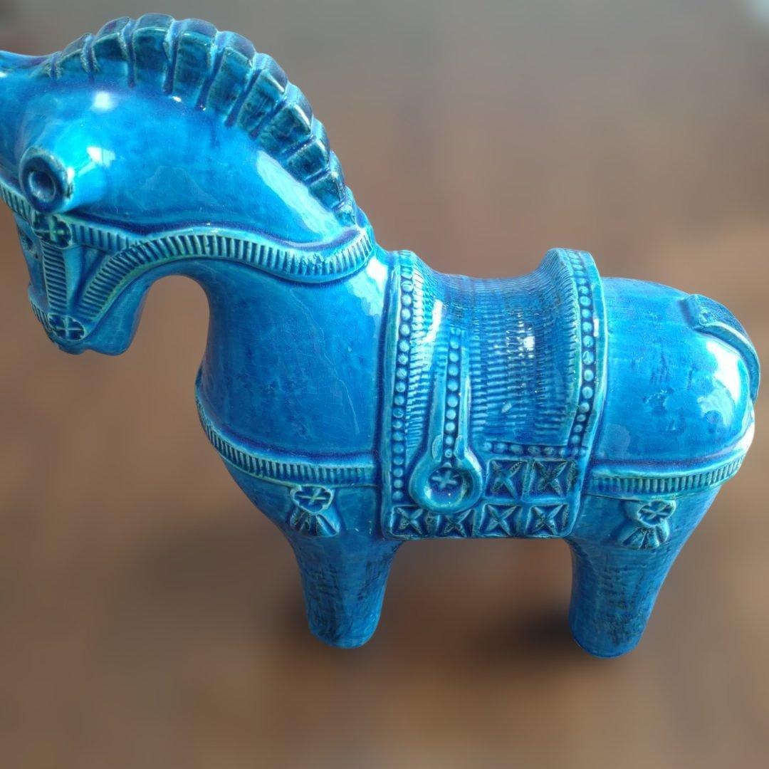 ビトッシ 青い馬の陶器製置物 干支