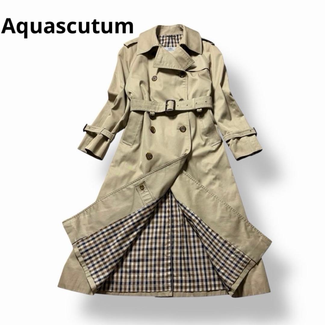アクアスキュータム ロングトレンチコート チェック柄