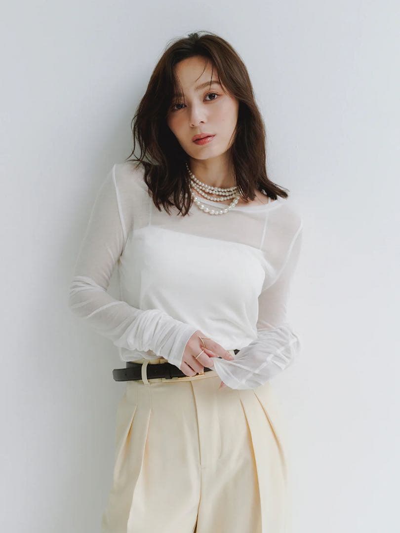 anuans/シアーロングスリーブTシャツ　ベージュ