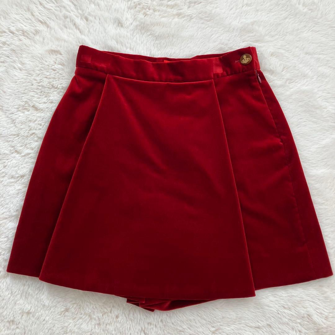 【美品】 ヴィヴィアンウエストウッド ベロア キュロット オーブ釦 40 レッド