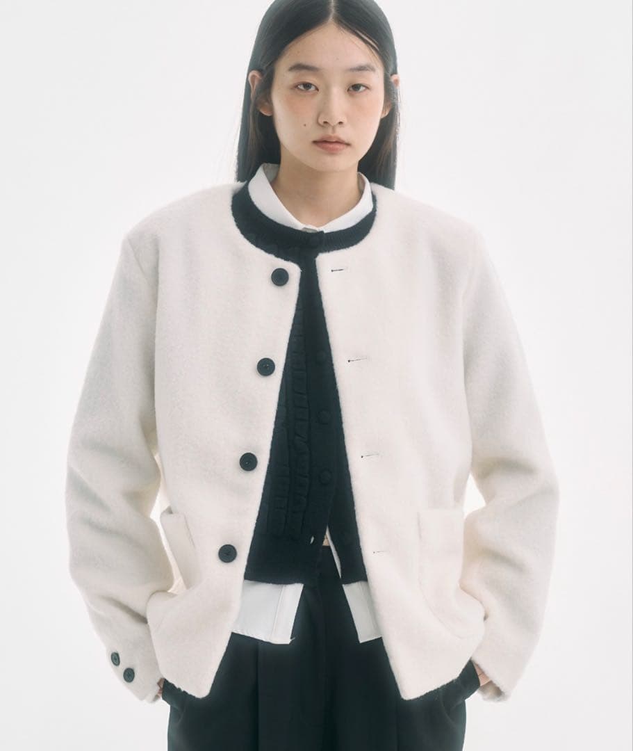 fekete ノーカラーシャギージャケット