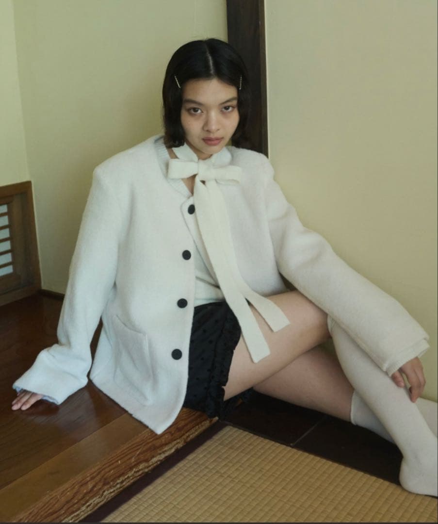 fekete ノーカラーシャギージャケット