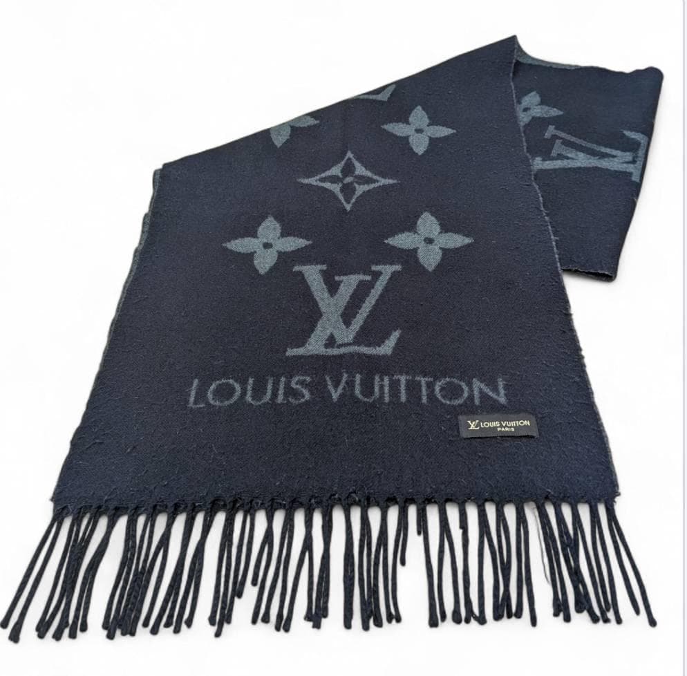 Louis Vuitton ルイヴィトン マフラー ブラック x グレー
