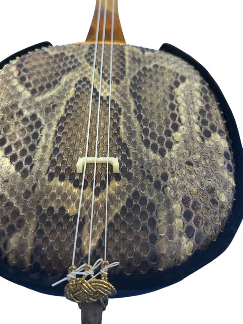 六線　琉球　 沖縄三線 蛇皮 民族楽器 破れ補修済み　沖縄伝統楽器　バチ付き