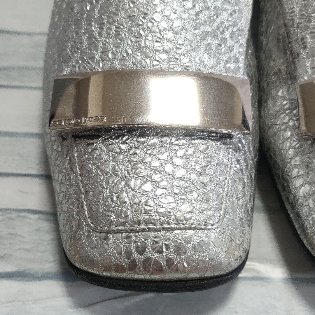 セルジオロッシ　フラットシューズ　シルバー　プレートバックル　35.5