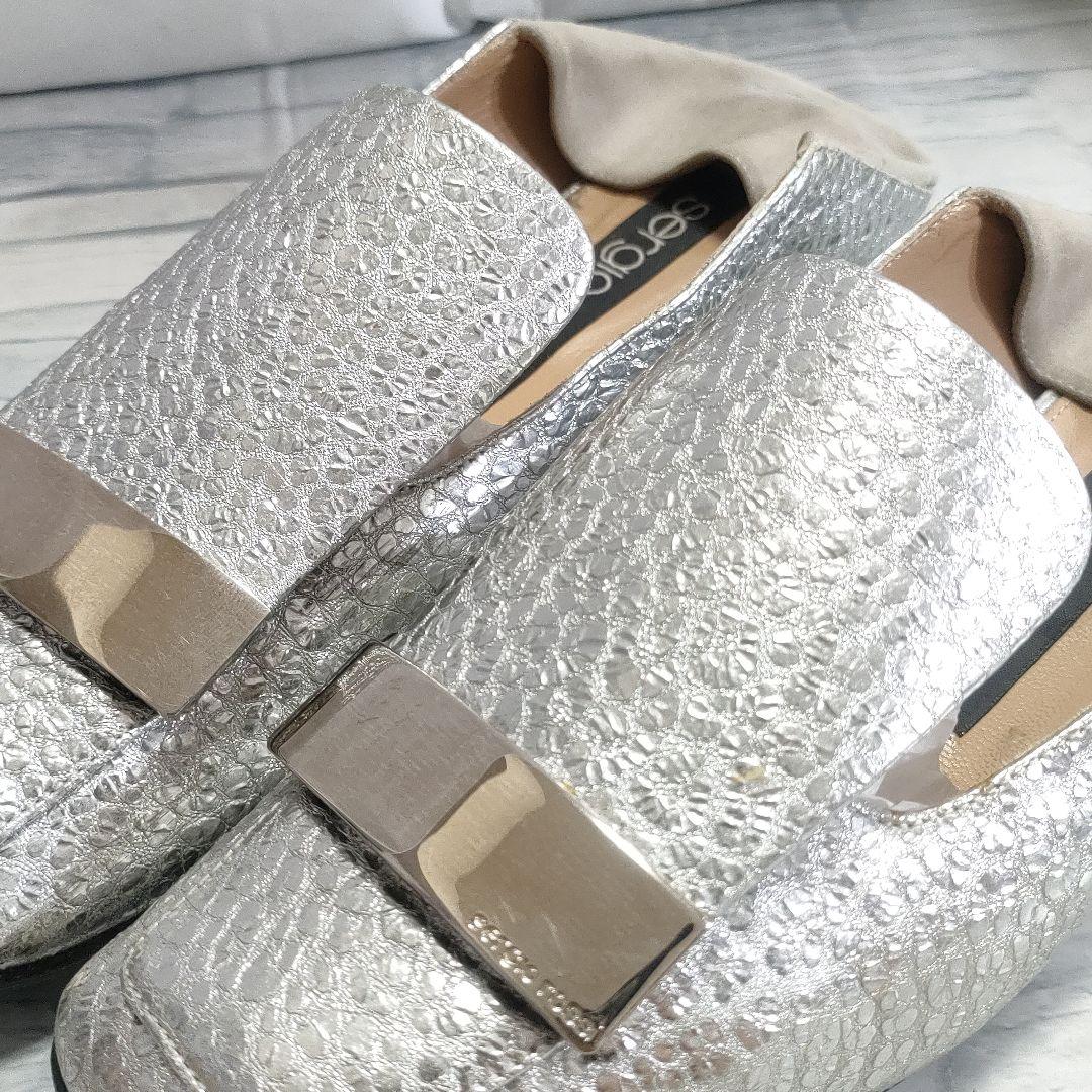 セルジオロッシ　フラットシューズ　シルバー　プレートバックル　35.5
