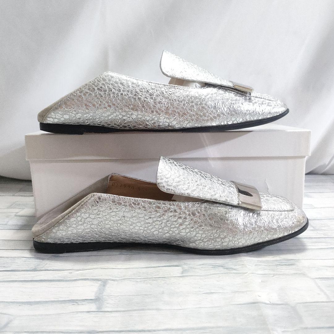 セルジオロッシ　フラットシューズ　シルバー　プレートバックル　35.5