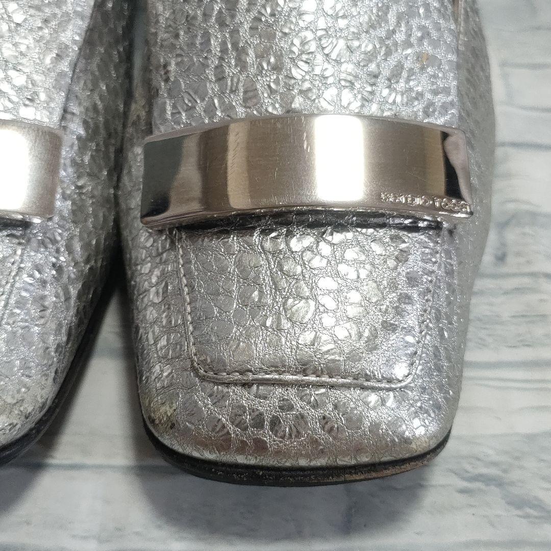 セルジオロッシ　フラットシューズ　シルバー　プレートバックル　35.5