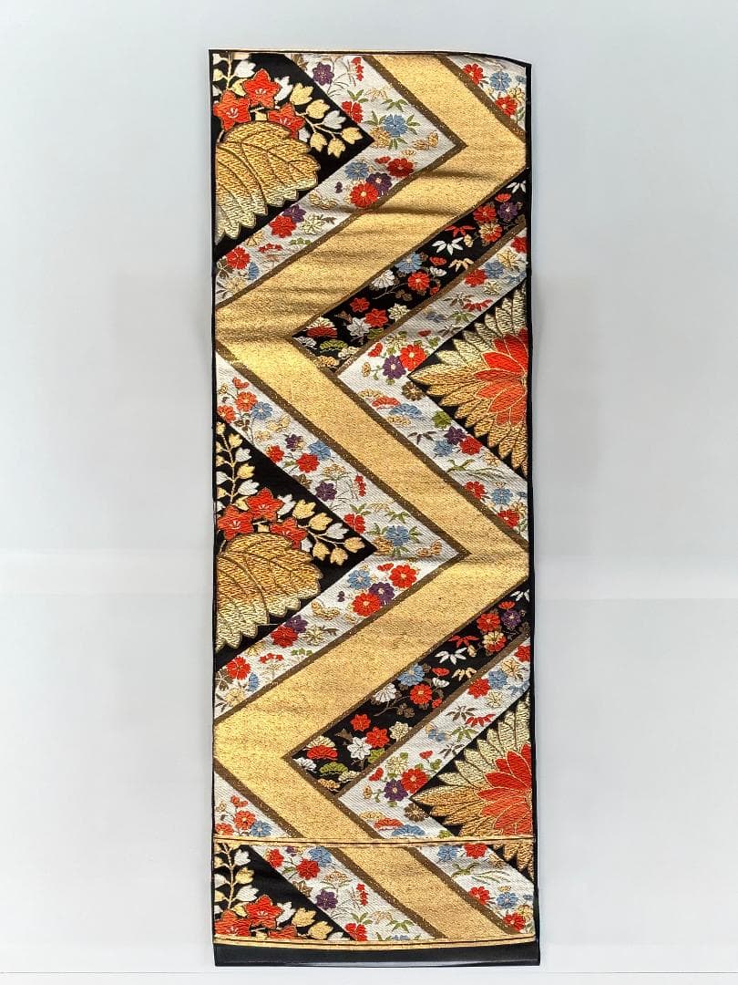 【Modoken】正絹 袋帯 西陣織 金糸 礼装用 松皮菱 四季草花文様