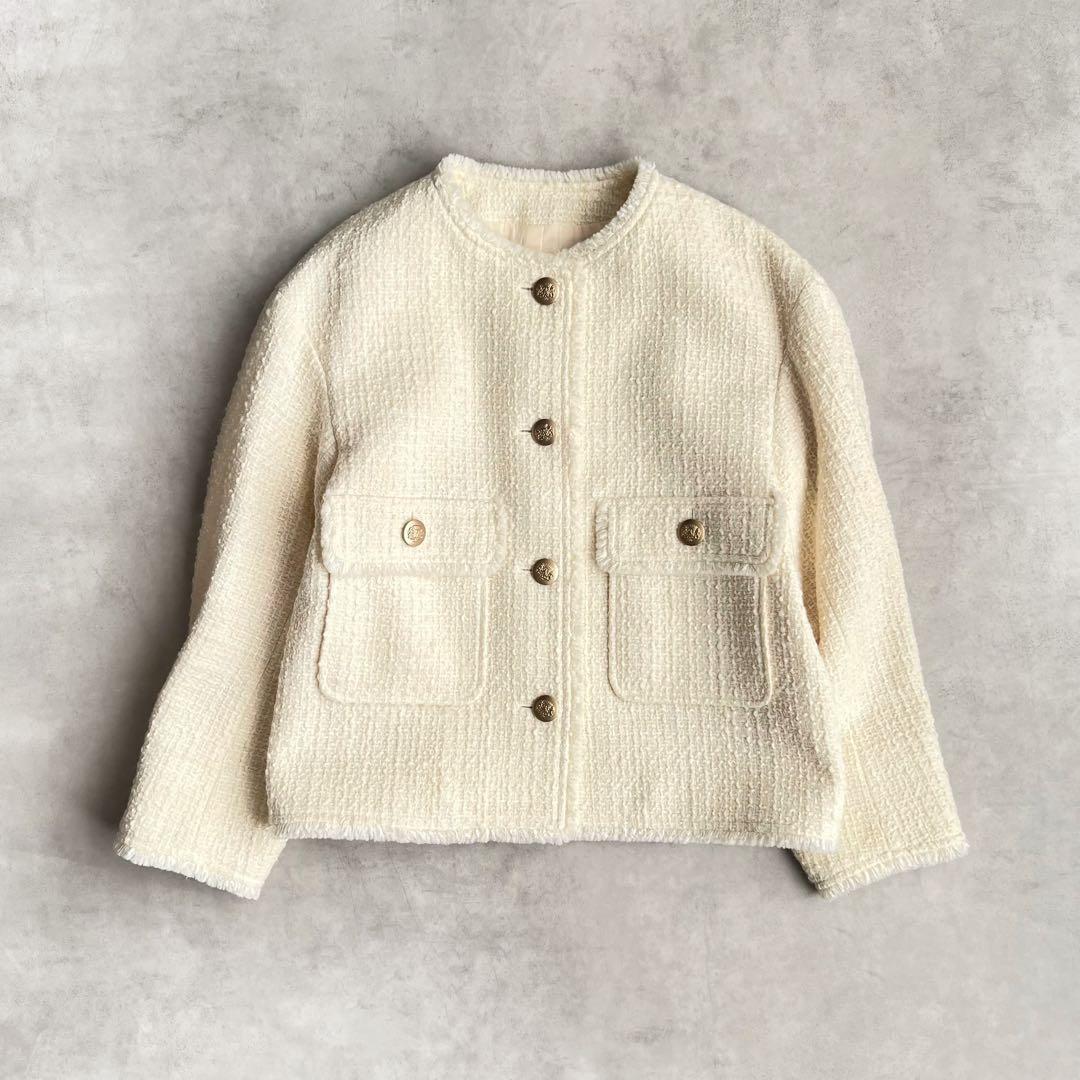 23区　GIOLICA カラーミックスツイード ジャケット　32 ホワイト系