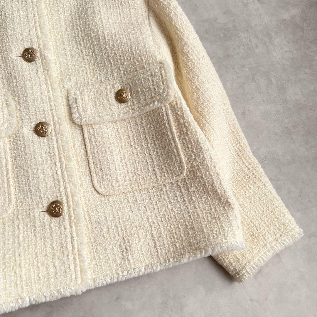 23区　GIOLICA カラーミックスツイード ジャケット　32 ホワイト系