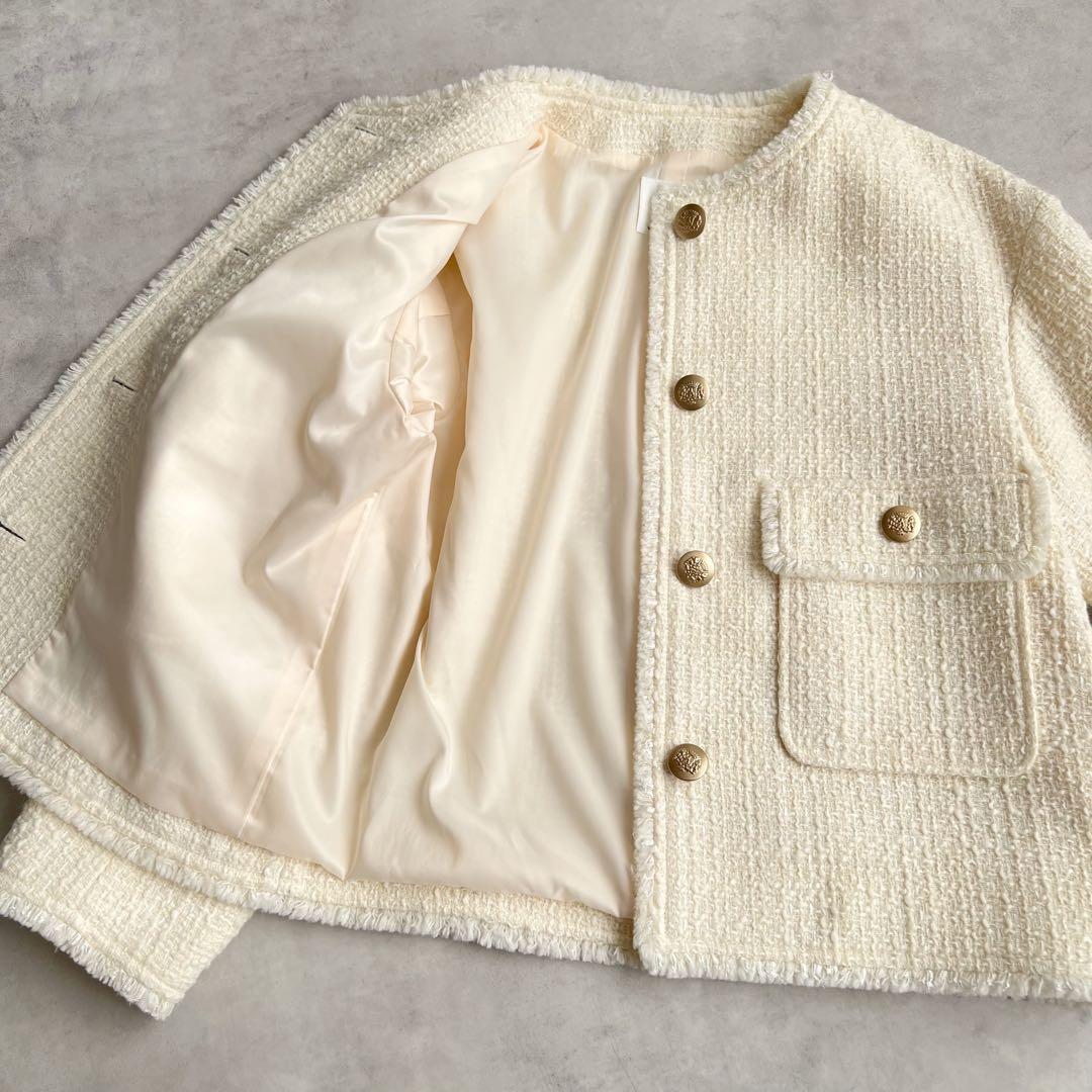 23区　GIOLICA カラーミックスツイード ジャケット　32 ホワイト系