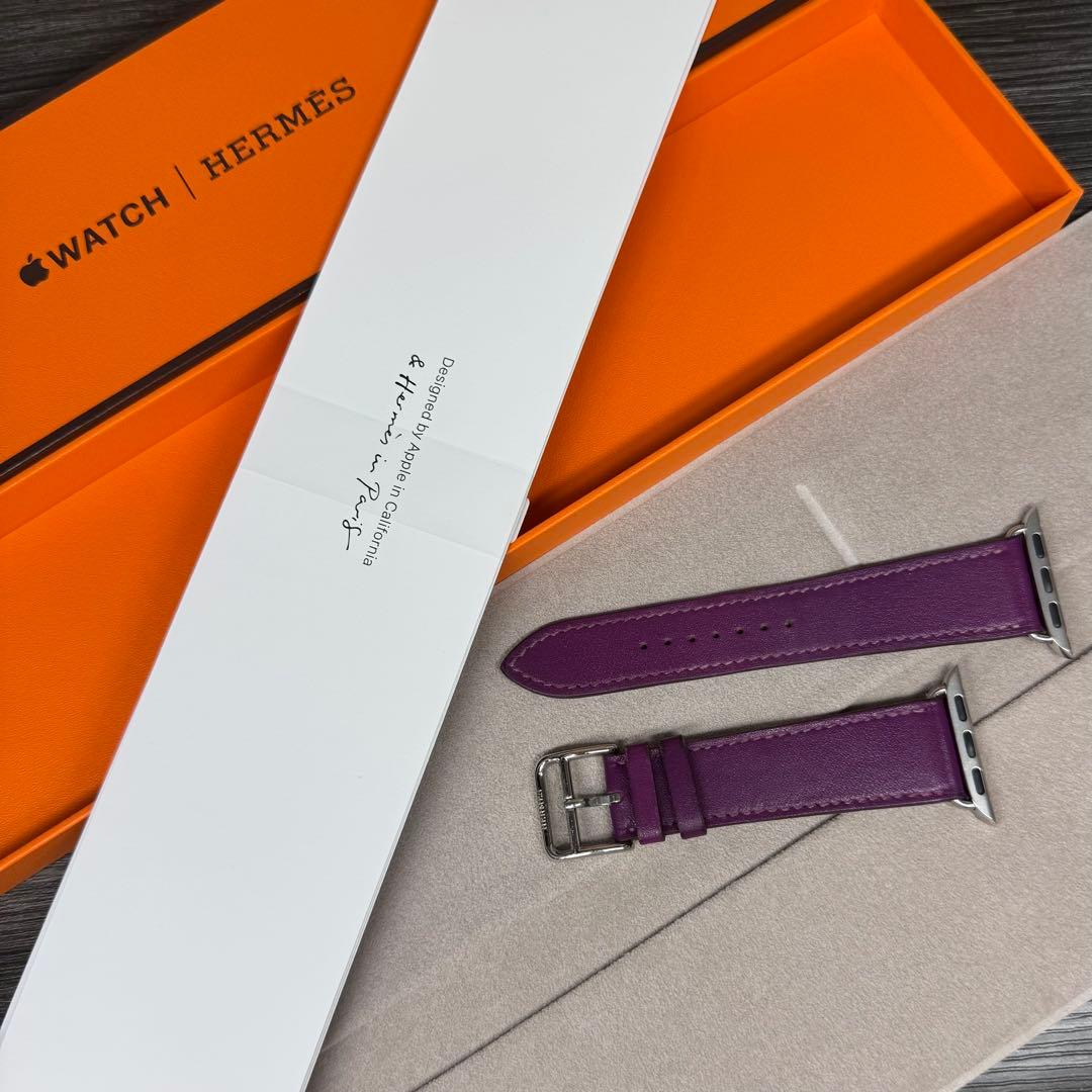 2795 レア　Apple Watch エルメス　アネモネ　紫　レザーバンド