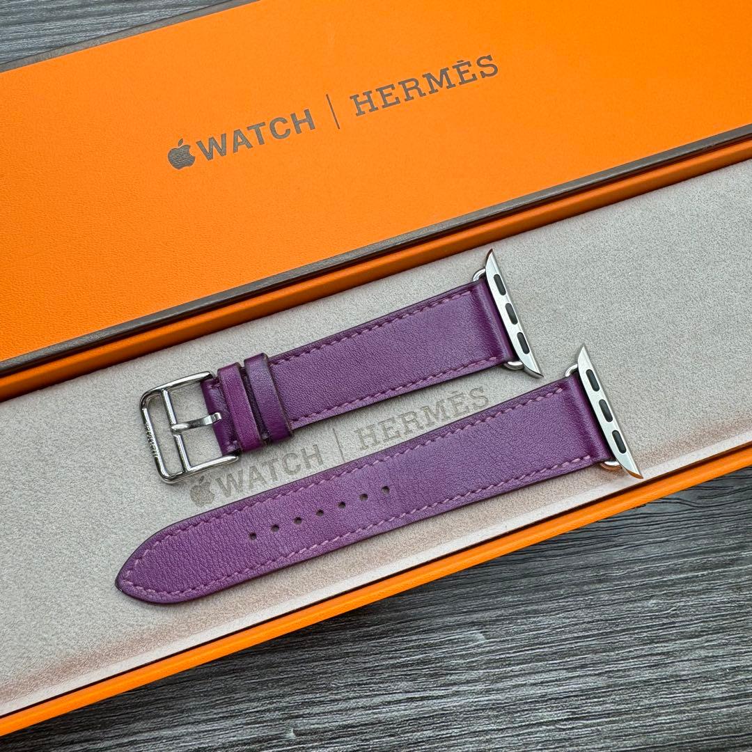 2795 レア　Apple Watch エルメス　アネモネ　紫　レザーバンド