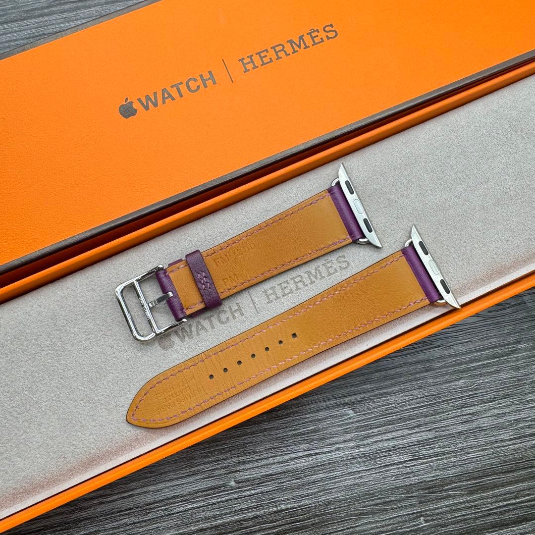 2795 レア　Apple Watch エルメス　アネモネ　紫　レザーバンド