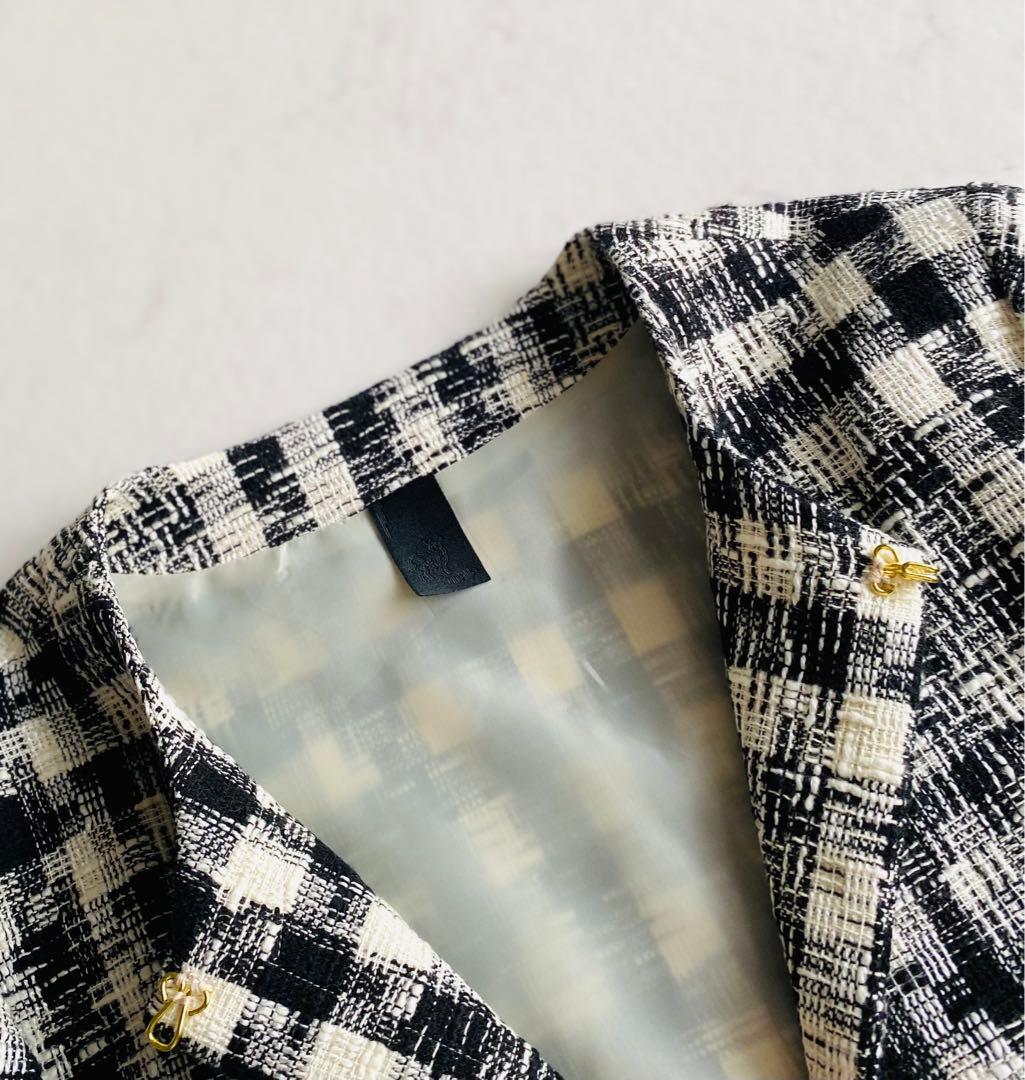 Jines malla ノーカラー ツイード ジャケット 38 金ボタン 日本製