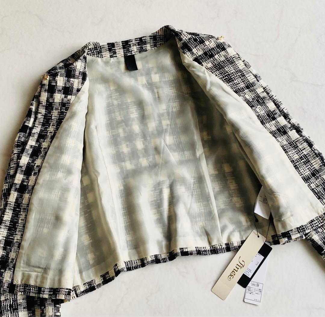 Jines malla ノーカラー ツイード ジャケット 38 金ボタン 日本製