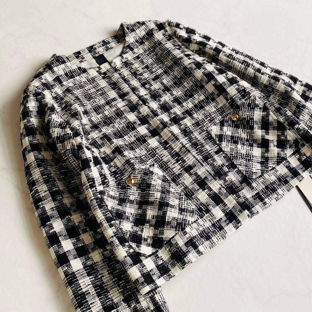 Jines malla ノーカラー ツイード ジャケット 38 金ボタン 日本製