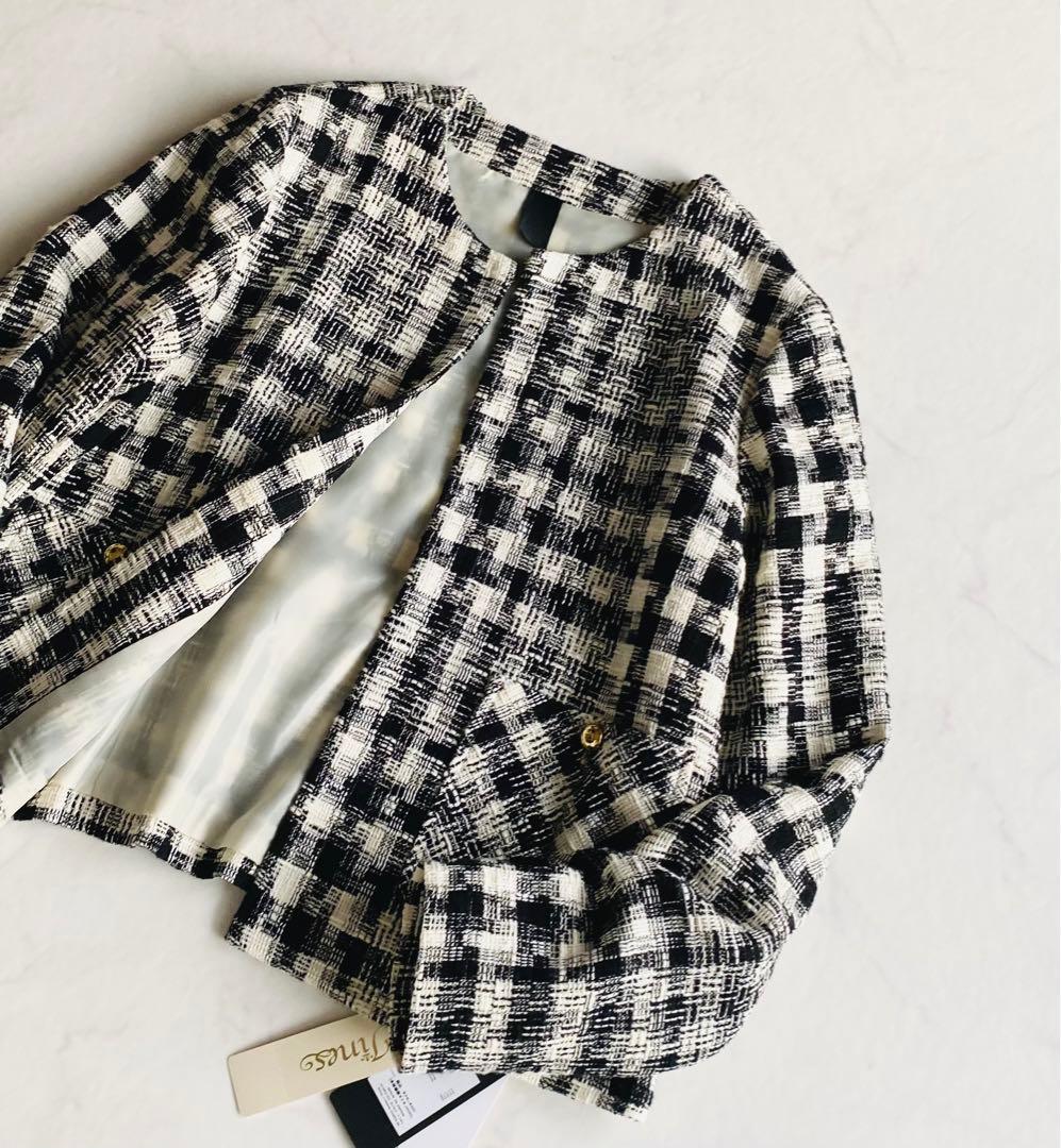 Jines malla ノーカラー ツイード ジャケット 38 金ボタン 日本製